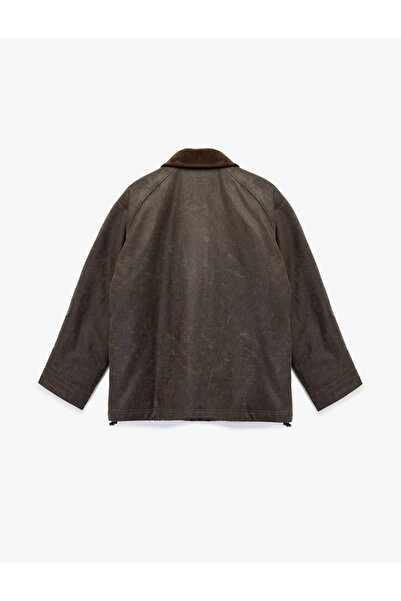 Koton Bonded Leather Coat with Distressed Look and Zippered Pockets