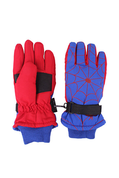 İşnar Örümcek Çocuk Kar Eldiven 8-14 Yaş Kırmızı Mavi Örümcek Desenli Model 0099