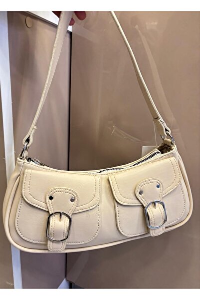 Larolina حقيبة يد نسائية كريمية اللون بمقبض طويل وتفاصيل سحاب على شكل حقيبة ا...