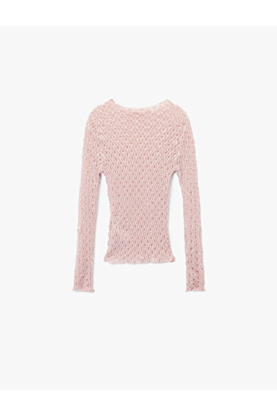 Koton εφαρμοστό Μπλούζα με μακρυμάνικο δαντέλα με μισό διάφανη μαλακή υφή