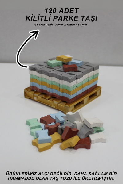 BLACKONECLASS Gerçekçi Minyatür İnşaat Kilitli Parke Taşı 120 Adet 6 Farklı R...