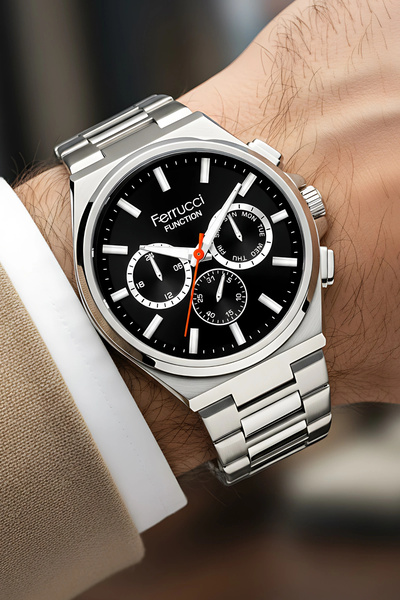 Ferrucci Function Men's Wristwatch Steel Case & Steel Band Silver-Black Zmfer216