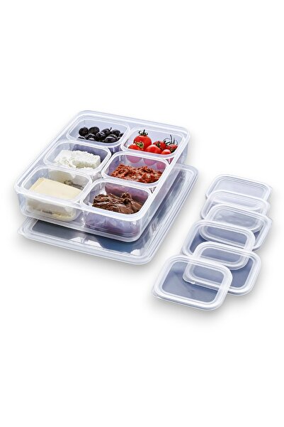 VALENT 7 Parça Sızdırmaz Kahvaltılık Saklama Kabı Seti 3000 ml + 6×300 ml Şeffaf BPA’sız Düzenleyici