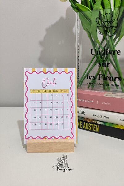 Flowery Paper Renk 2026 Takvim , hediye kart a6 , Ahşap Altlık
