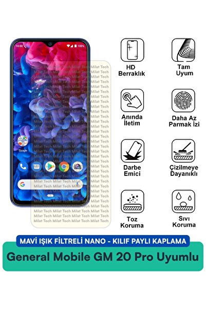 Milat Tech فلتر الضوء الأزرق من جنرال موبايل GM 20 Pro، غطاء نانو متوافق مع ف...