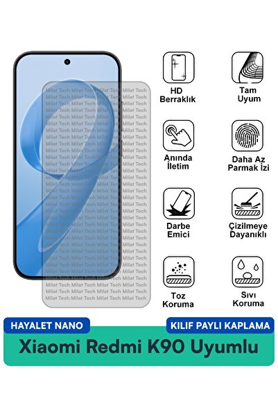 Milat Tech حافظة Xiaomi Redmi K90 Hayalet Nano متوافقة مع طبقة حماية مضادة لل...