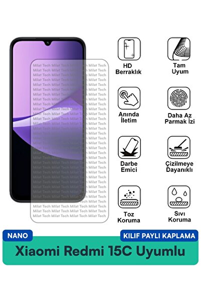 Milat Tech غطاء حماية نانو لهاتف شاومي ريدمي 15C مع فيلم حماية للشاشة مقاوم ل...