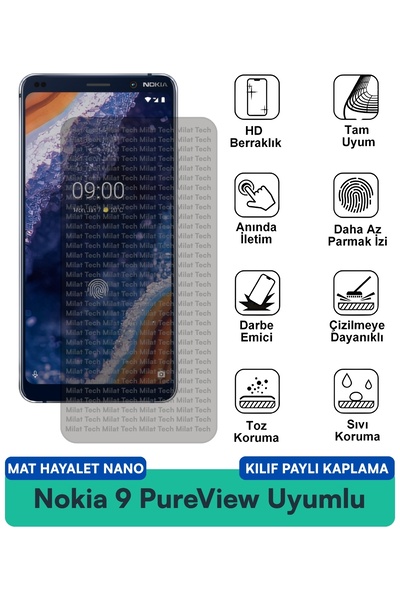 Milat Tech حافظة نوكيا 9 بيورفيو مات هايت نانو متوافقة مع طبقة حماية الشاشة م...