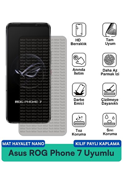 Milat Tech حافظة Asus ROG Phone 7 Mat Hayalet Nano متوافقة مع طبقة حماية الشا...
