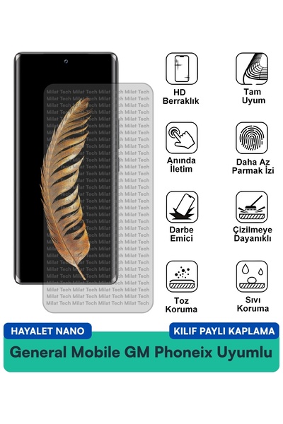 Milat Tech غطاء حماية شاشة متوافق مع هاتف جنرال موبايل GM Phoneix Hayalet Nan...