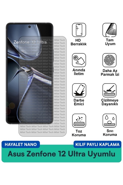 Milat Tech حافظة Asus Zenfone 12 Ultra Ghost Nano متوافقة مع واقي الشاشة وحما...