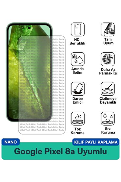 Milat Tech غطاء حماية نانو لهاتف جوجل بيكسل 8a متوافق مع فيلم حماية الشاشة مق...