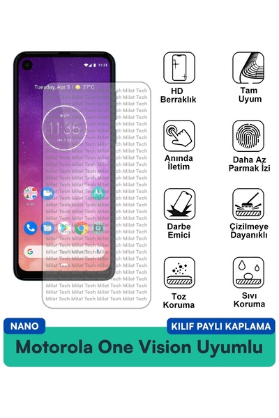 Milat Tech غطاء حماية شاشة متوافق مع هاتف موتورولا ون فيجن نانو، عالي الشفافي...
