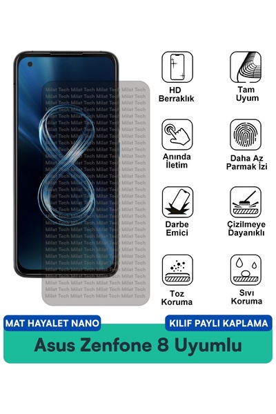 Milat Tech حافظة Asus Zenfone 8 Matte Ghost Nano متوافقة مع طبقة حماية الشاشة...