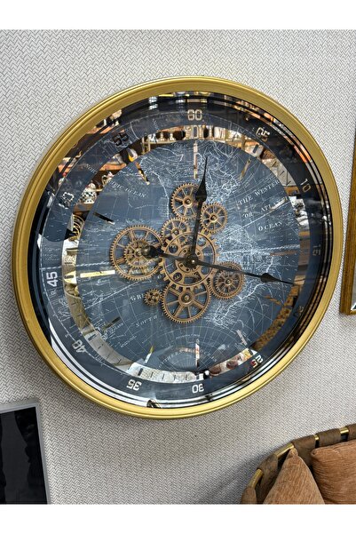 city gold Sessiz Çarklı Dünya Haritalı Metal Duvar Saati 60 Cm
