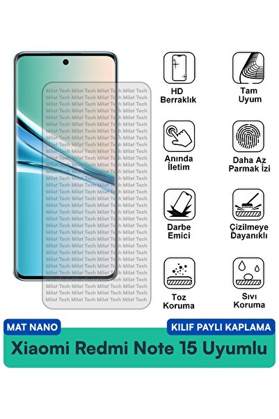 Milat Tech غطاء حماية نانو متوافق مع شاومي ريدمي نوت 15 مع فيلم حماية للشاشة ...