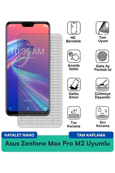 Milat Tech طبقة حماية للشاشة من نوع Asus Zenfone Max Pro M2 Hayalet Nano مقاو...