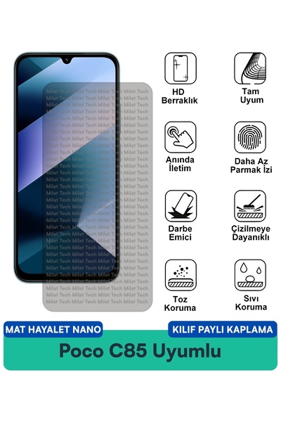 Milat Tech غطاء حماية نانو مات هايليت لهاتف بوكو سي85 مع فيلم حماية للشاشة مق...