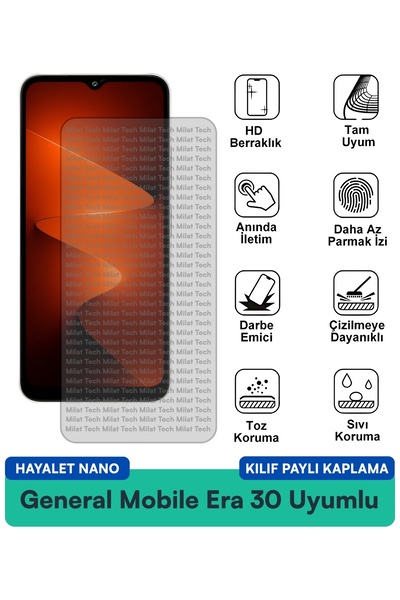 Milat Tech حافظة جنرال موبايل إيرا 30 هايلايت نانو متوافقة مع فيلم حماية الشا...
