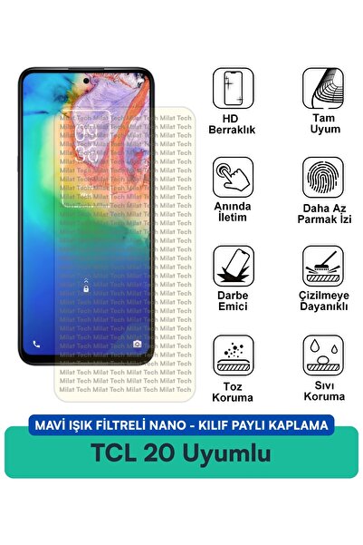 Milat Tech غطاء حماية نانو مزود بفلتر الضوء الأزرق من TCL 20 متوافق مع طبقة ح...