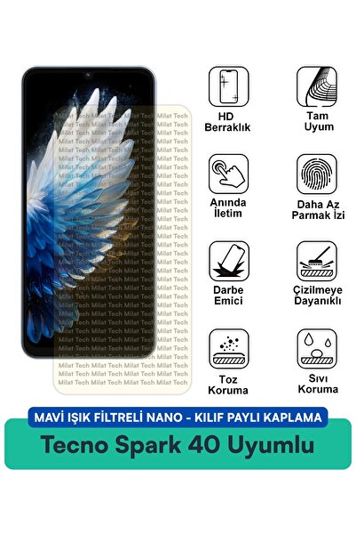 Milat Tech غطاء نانو متوافق مع هاتف تكنو سبارك 40 مع فلتر الضوء الأزرق وطبقة ...