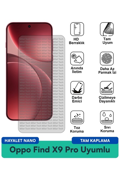 Milat Tech Oppo Find X9 Pro Hayalet Nano Ekran Koruma Filmi Çizilmelere Dayan...