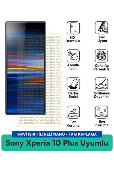 Milat Tech فيلم حماية شاشة نانو لهاتف سوني اكسبيريا 10 بلس مع فلتر الضوء الأز...