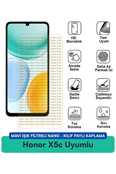Milat Tech حافظة نانو متوافقة مع هاتف Honor X5c مع فلتر الضوء الأزرق، طبقة حم...