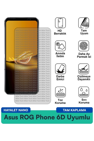 Milat Tech طبقة حماية للشاشة من نوع Asus ROG Phone 6D Hayalet Nano مقاومة للخ...