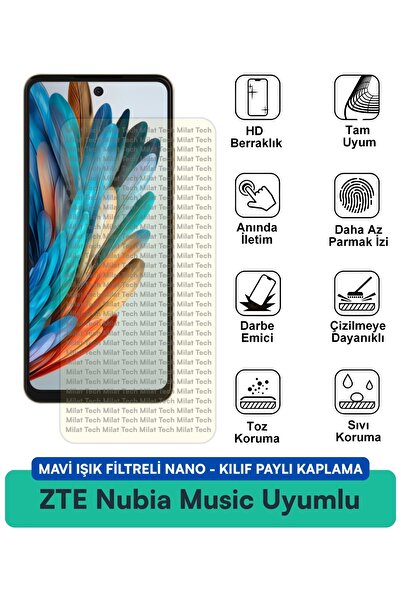 Milat Tech فلتر الضوء الأزرق من ZTE Nubia Music، غطاء نانو متوافق مع طبقة حما...