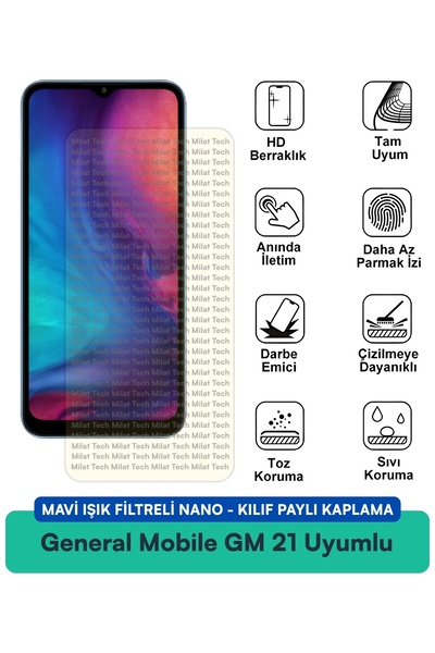 Milat Tech فلتر الضوء الأزرق من جنرال موبايل GM 21، غطاء نانو متوافق مع طبقة ...