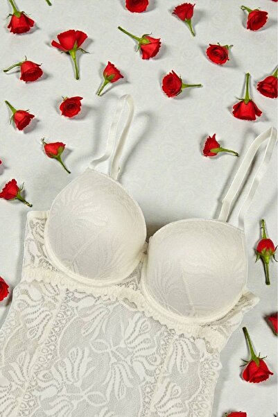 BUELLNA Destekli Şık ve Zarif Body Modeli - Dantelli Tül Bodysuit Büstiyer Li...