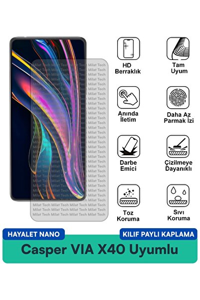 Milat Tech غطاء حماية شاشة متوافق مع Casper VIA X40 Hayalet Nano مقاوم للخدوش...