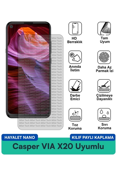 Milat Tech حافظة Casper VIA X20 Hayalet Nano متوافقة مع طبقة حماية الشاشة الم...