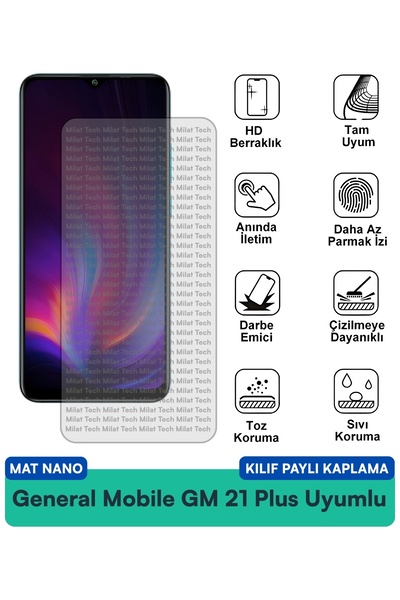 Milat Tech فيلم حماية للشاشة متوافق مع حافظة General Mobile GM 21 Plus Mat Na...