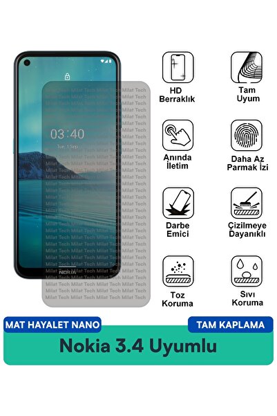 Milat Tech طبقة حماية شاشة نوكيا 3.4 مات هايلايت نانو، خصوصية قوية ومقاومة للخدش