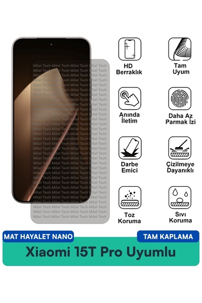 Milat Tech فيلم حماية الشاشة Xiaomi 15T Pro Mat Hayalet Nano يقلل من الانعكاس...