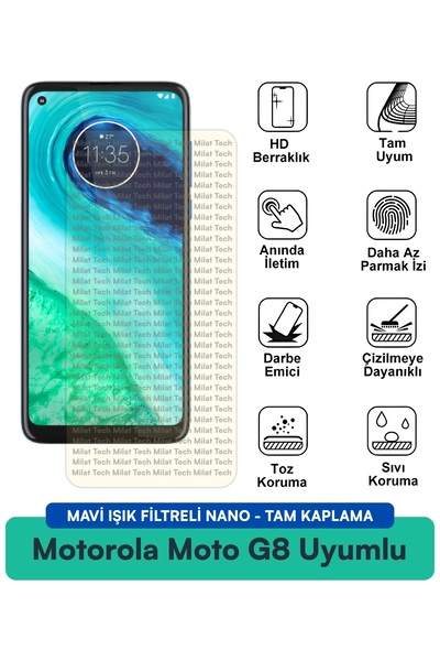 Milat Tech فيلم حماية شاشة نانو مزود بفلتر الضوء الأزرق من موتورولا موتو جي 8...