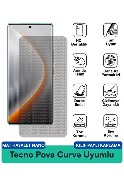 Milat Tech حافظة Tecno Pova Curve Matte Ghost Nano متوافقة مع طبقة حماية الشا...