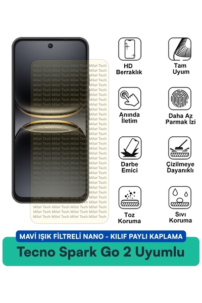 Milat Tech حافظة نانو متوافقة مع هاتف Tecno Spark Go 2 مع فلتر الضوء الأزرق و...