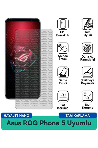 Milat Tech طبقة حماية للشاشة من نوع Asus ROG Phone 5 Hayalet Nano مقاومة للخد...