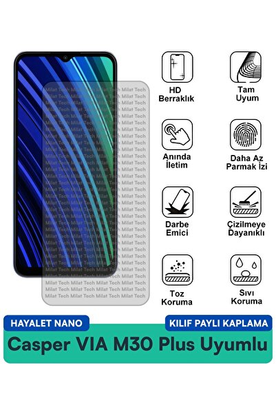 Milat Tech غطاء حماية شاشة متوافق مع Casper VIA M30 Plus Hayalet Nano مقاوم ل...