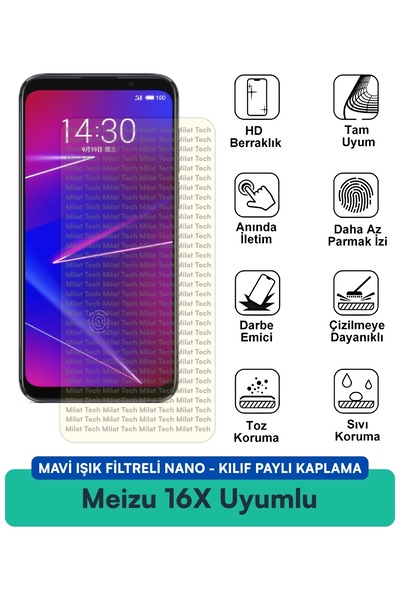 Milat Tech فلتر الضوء الأزرق Meizu 16X، غطاء نانو متوافق مع طبقة حماية الشاشة...