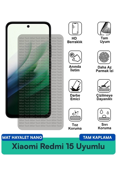 Milat Tech Xiaomi Redmi 15 Matte Ghost Nano واقي شاشة فيلم قوي للخصوصية ومقاو...