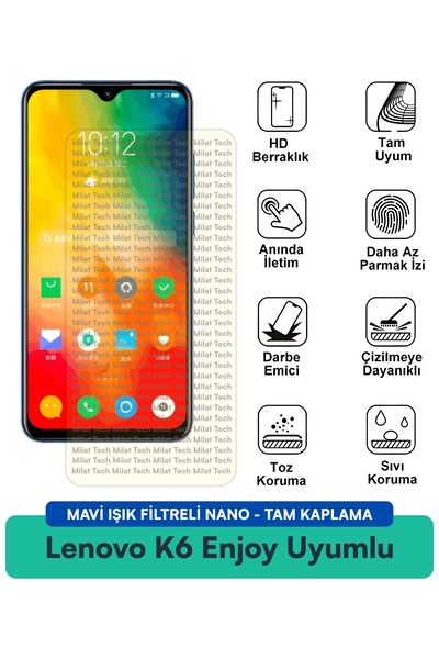 Milat Tech فيلم حماية شاشة نانو لينوفو K6 مع فلتر الضوء الأزرق، مقاوم للخدوش ...