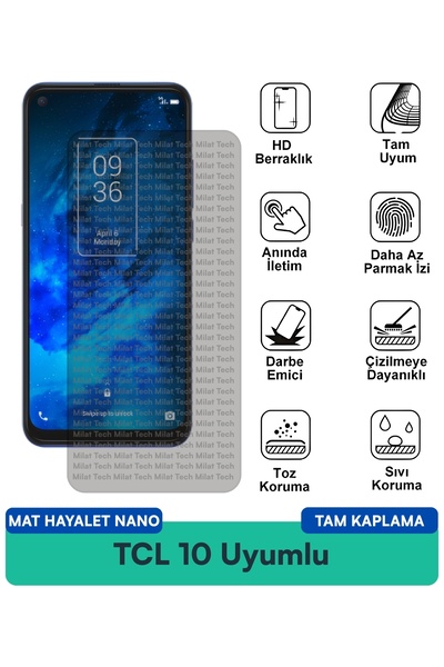 Milat Tech TCL 10 Matte Ghost Nano Screen Guard Film حماية الخصوصية تقلل من ا...