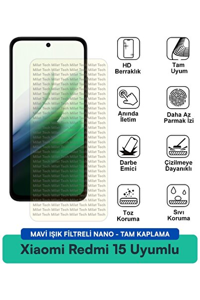 Milat Tech طبقة حماية للشاشة نانو من Xiaomi Redmi 15 مع فلتر للضوء الأزرق وحم...