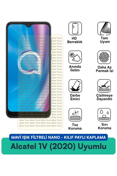 Milat Tech Alcatel 1V (2020) Blue Light Filter Nano Case Compatible Screen Pr...