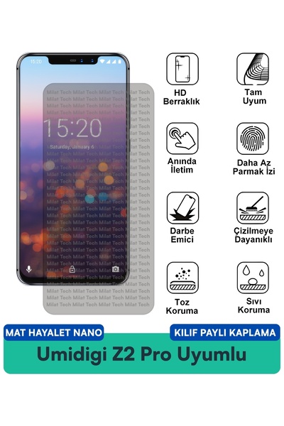 Milat Tech غطاء حماية Umidigi Z2 Pro مات هايت نانو متوافق مع طبقة حماية الشاش...