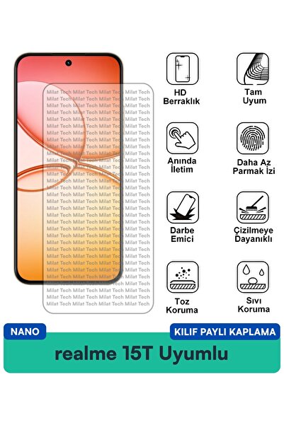 Milat Tech فيلم حماية للشاشة متوافق مع حافظة نانو لهاتف ريلمي 15T، شفافية عال...